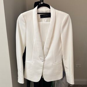 Zara Ivory Tailored Tuxedo Blazer and suit pants